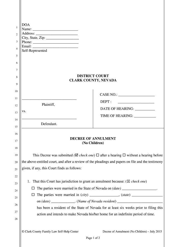 Decree of Annulment No Children (pdf fillable) - Family Law Self Preview on Page 1