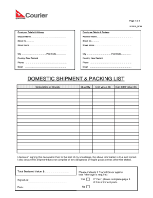 fillable online domestic shipment amp packing list qantas courier