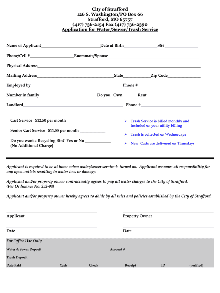 Fillable Online straffordmo City of Strafford MO straffordmo Fax