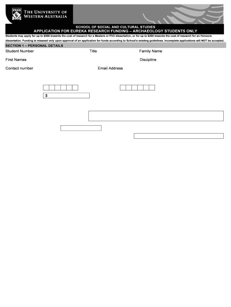 Fillable Online Sscs Arts Uwa Edu SECTION 1 PERSONAL DETAILS Research