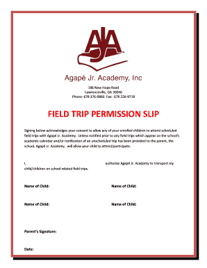 FIELD TRIP PERMISSION SLIP - Agape Jr Academy - agapejracademy