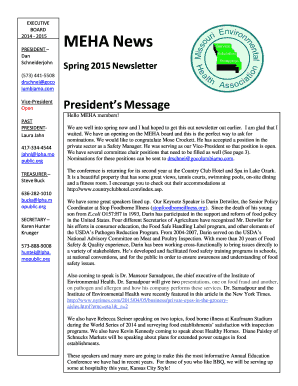 Spring 2015 Newsletter - Missouri Milk Food and Environmental - mmfeha