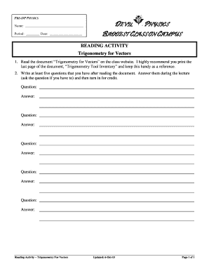 READING ACTIVITY Trigonometry for Vectors