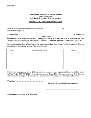 Italian Certificate of Origin Declaration