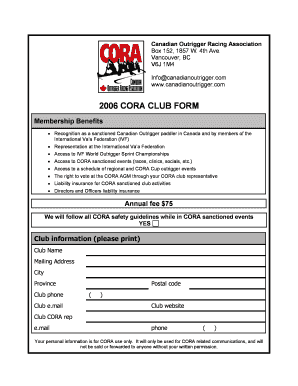 CORA 2005 club membership form