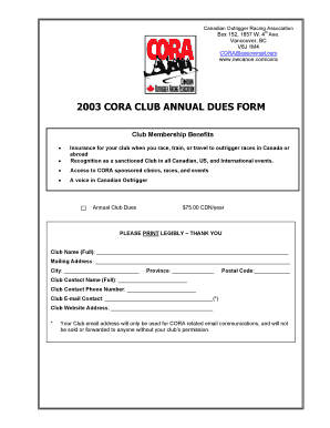 2003 CORA CLUB ANNUAL DUES FORM