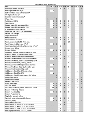 SVED 99 SCHOOL SUPPLY LIST Item K Gr 1Gr 2Gr 3Gr 4Gr - sv99