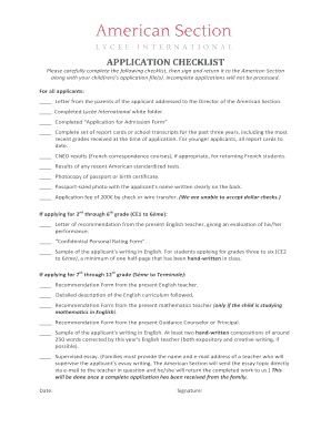 Please carefully complete the following checklist, then sign and return it to the American Section - americansection