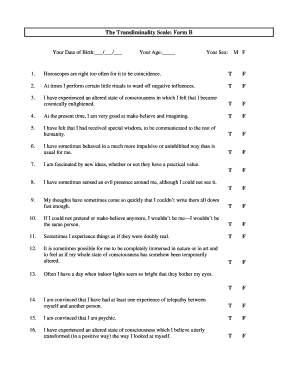 Transliminality Scale Form B
