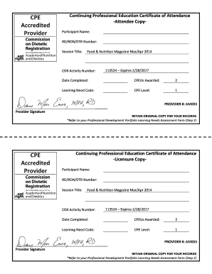 Certificate of analysis format - Continuing Professional Education Certificate of Attendance Attendee Copy Participant Name RDRDNDTR Number Session Title Food &amp Nutrition Magazine Mar - foodandnutrition