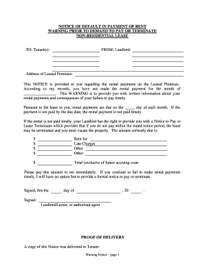 Notice of Default in Payment of Rent