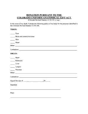 Colorado Anatomical Gift Donation Form