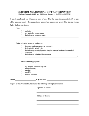 Uniform Anatomical Gift Act Donation Form