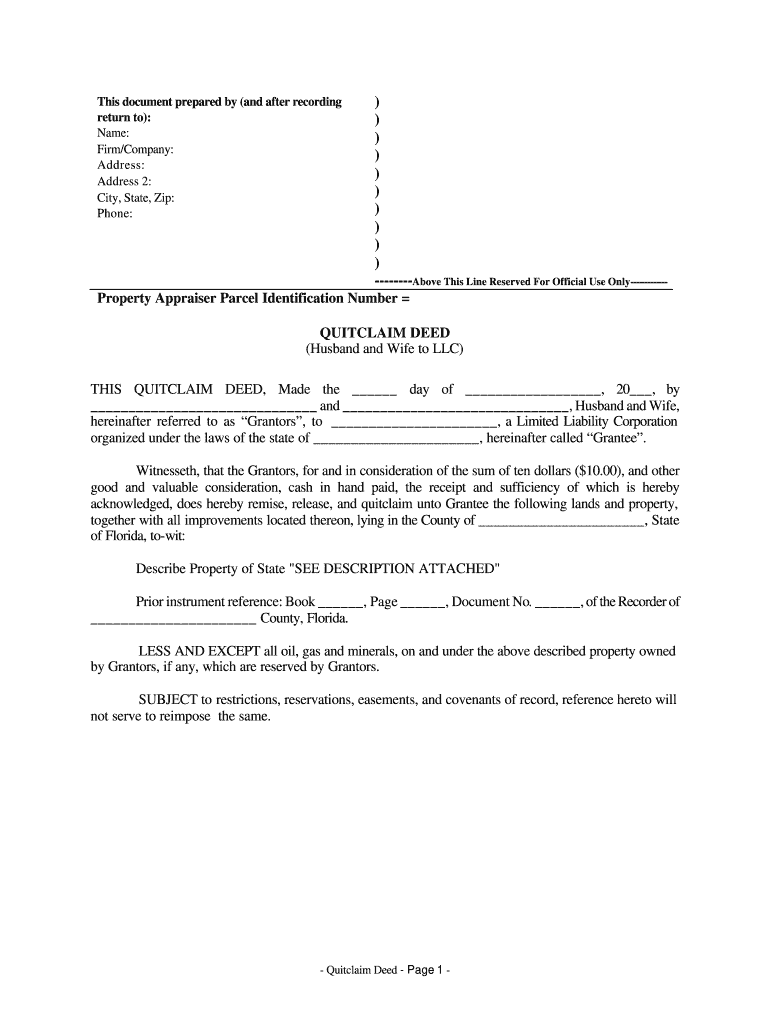 Florida Quit Claim Deed - Fill Online Printable Fillable Blank Pdffiller