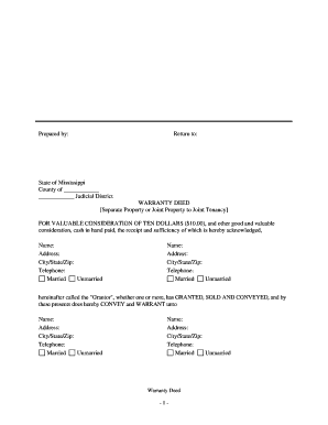 Wisconsin life estate deed form - Mississippi Warranty Deed for Separate or Joint Property to Joint Tenancy