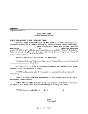 Iowa Quitclaim Deed from Husband to Himself and Wife