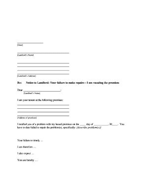 How to write a vacating letter to landlord - District of Columbia Letter from Tenant to Landlord about Landlord's failure to make repairs