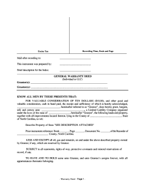 North Carolina General Warranty Deed from Individual to LLC