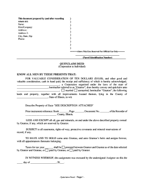 Illinois Quitclaim Deed from Corporation to Individual