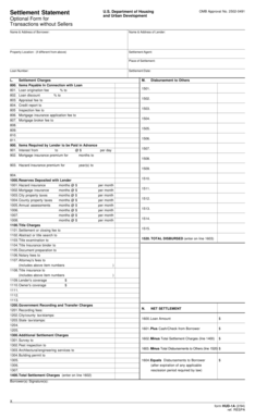Department of Housing and Urban Development Settlement Statement Optional Form for Transactions without Sellers Name &amp