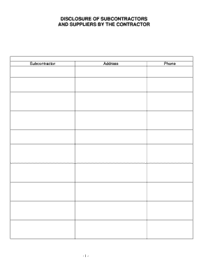 Subcontractor Disclosure Form