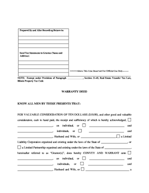 Illinois Warranty Deed from Limited Partnership or LLC is the Grantor, or Grantee