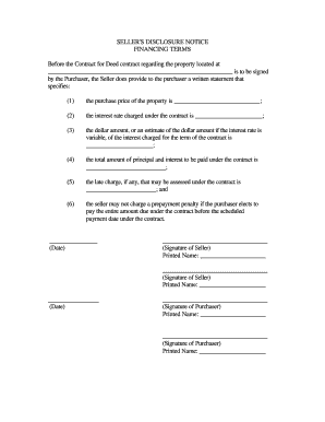 Sample of land contract agreement - Georgia Seller's Disclosure of Financing Terms for Residential Property in connection with Contract or Agreement for Deed a/k/a Land Contract