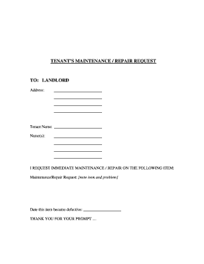 District of Columbia Tenant's Maintenance Repair Request Form