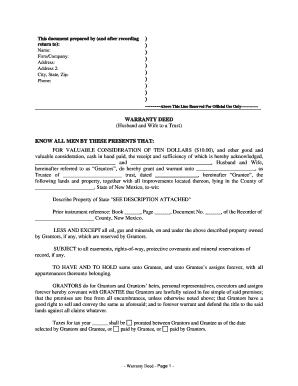 How to fill out warranty deed - New Mexico Warranty Deed from Husband and Wife to a Trust