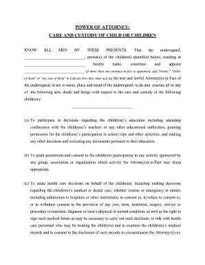 Poa for child - Massachusetts General Power of Attorney for Care and Custody of Child or Children