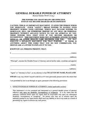 Oregon durable power of attorney effective immediately - Kansas General Durable Power of Attorney for Property and Finances or Financial Effective upon Disability