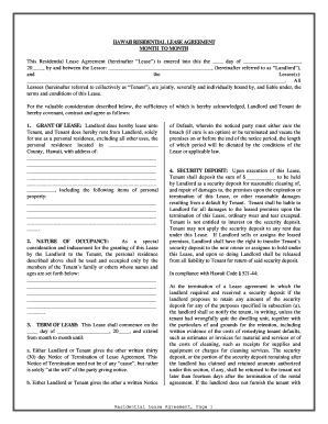 Hawaii Residential Lease or Rental Agreement for Month to Month