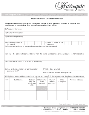 Notification of Deceased Person Form