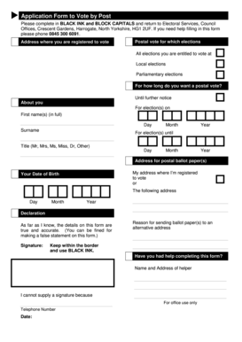 UK Postal Vote Application Form