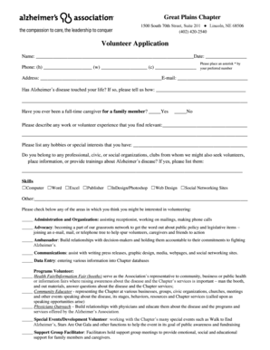 Alzheimer’s Association Volunteer Application