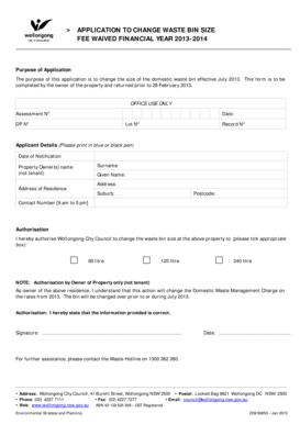 Wollongong Waste Bin Size Change Application