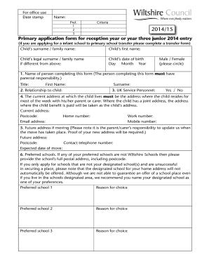 Primary Application Form for Reception Year