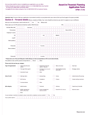 Award in Financial Planning Application Form