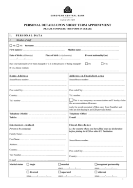 Personal Details Upon Short Term Appointment