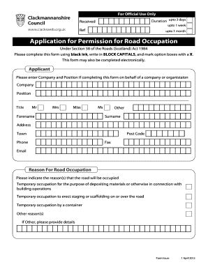 Application for Road Occupation
