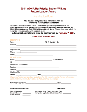 2014 ADHA Future Leader Award Application