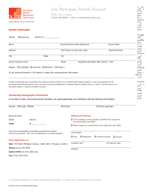 ADHA Student Membership Form
