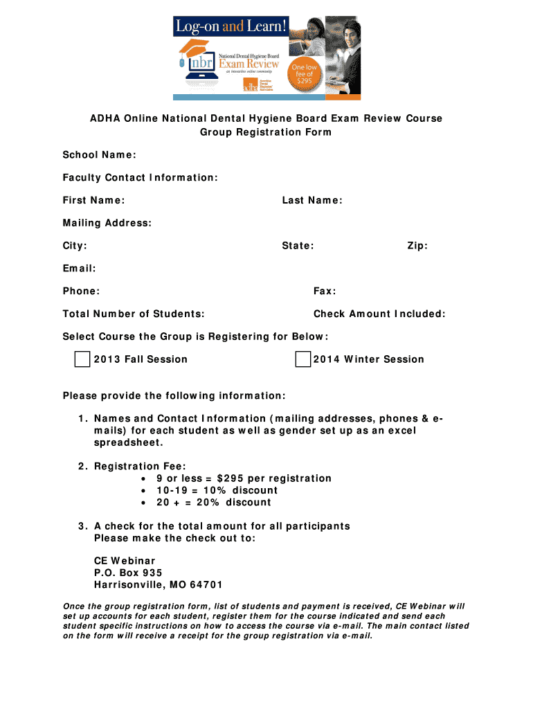 Fillable Online adha ADHA Online National Dental Hygiene Board Exam