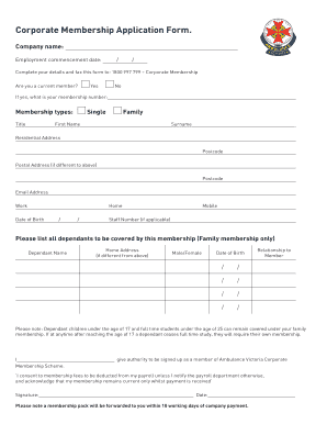 Ambulance Victoria - Corporate Membership Application Form - hr unimelb edu