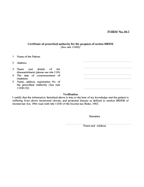 Form 10-I Certificate for Section 80DDB