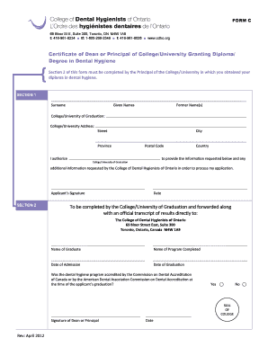 Form C - College Of Dental Hygienists Of Ontario - Cdho - Fill and Sign ...