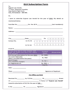 glh subscription form