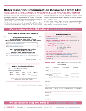 Immunization record format - Needle Tips Februrary 2013 IAC order form - Immunization Action ... - immunize