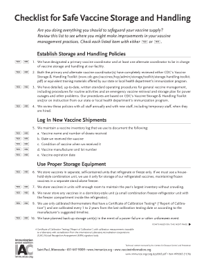 Vaccine Storage and Handling Checklist