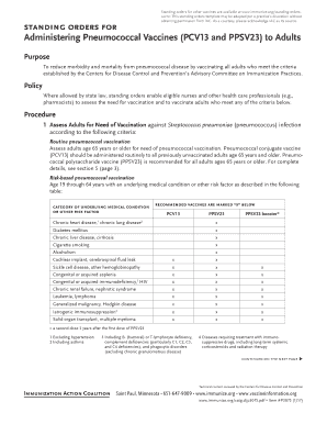 Standing Orders for Pneumococcal Vaccines